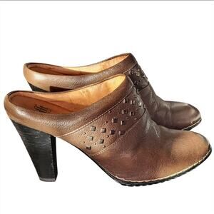 Söfft Brown Leather Studded Almond Toe Slip-On Heeled Mules Women's Size 8